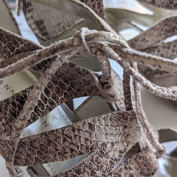 Anne Klein Womens Sz 7 Akornella SnakeSkin Leather Gladiator OpenToe LaceUp Heel - Picture 5 of 9